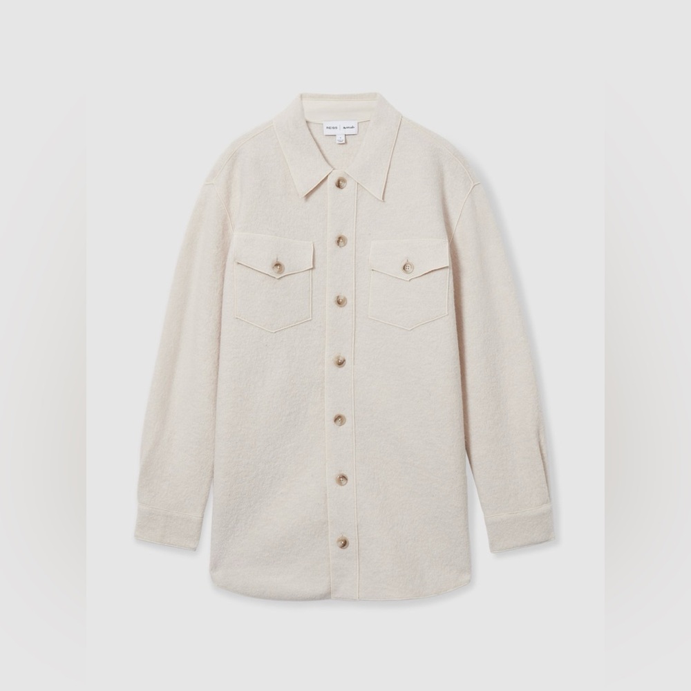 NWT REISS x Les 100 Ciels Boiled Wool Bouclé Overshirt in Cream - Picture 6 of 11